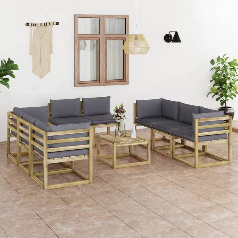 

Juego de muebles jardín 9 pzas cojines madera pino impregnado
