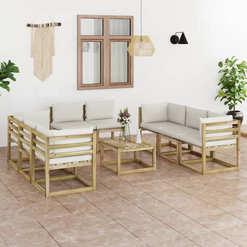 

Juego de muebles jardín 9 pzas cojines madera pino impregnado