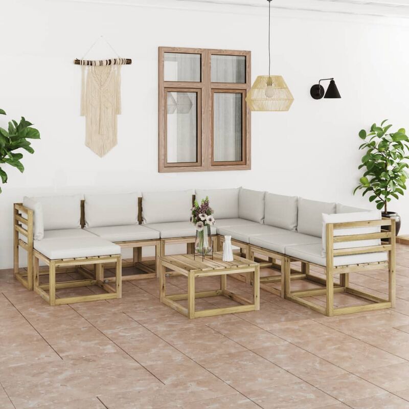 

Juego de muebles jardín 9 pzas cojines madera pino impregnado