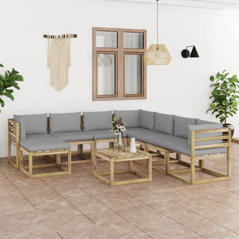 

Juego de muebles jardín 9 pzas cojines madera pino impregnado