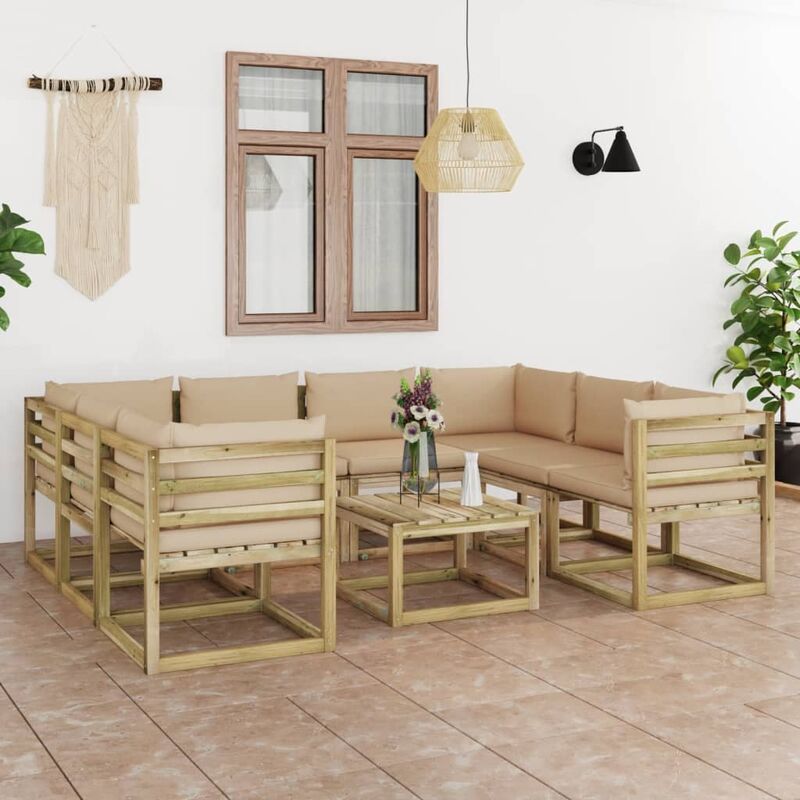 

Juego de muebles jardín 9 pzas cojines madera pino impregnado