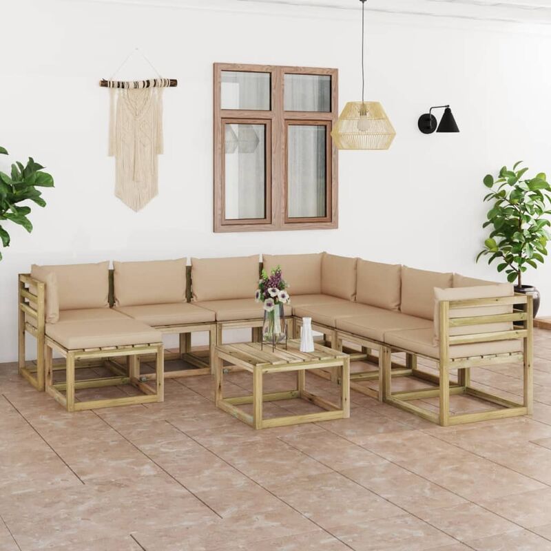 

Juego de muebles jardín 9 pzas cojines madera pino impregnado
