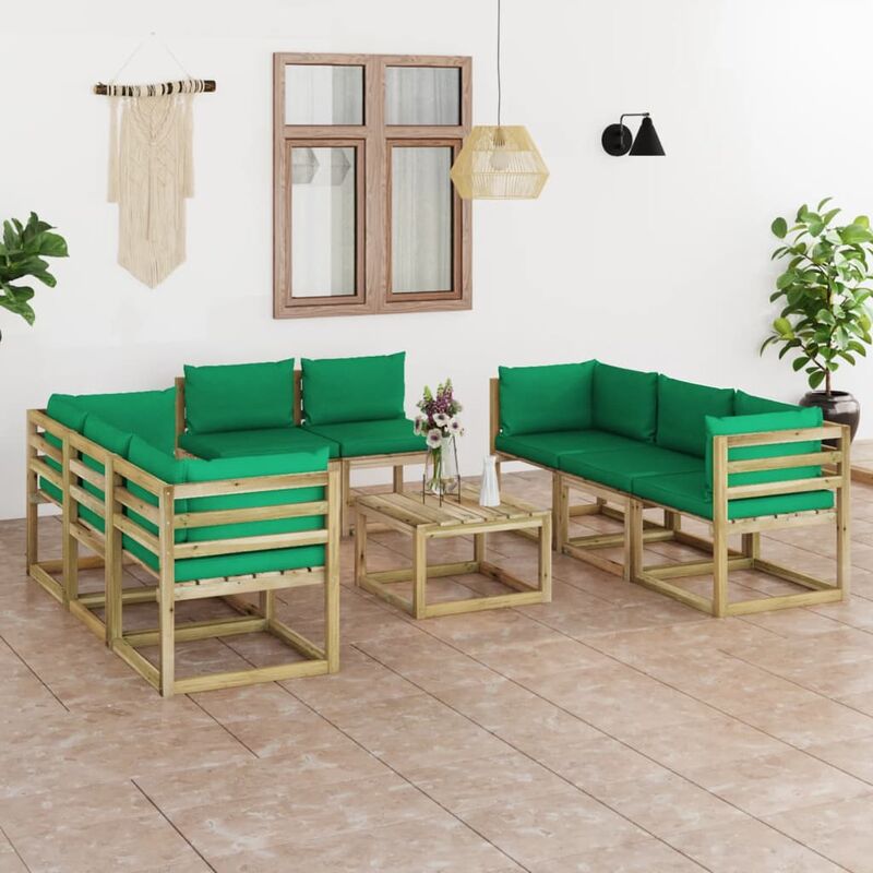

Juego de muebles jardín 9 pzas cojines madera pino impregnado