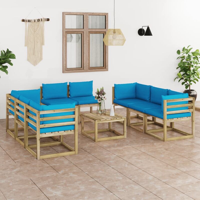 

Juego de muebles jardín 9 pzas cojines madera pino impregnado
