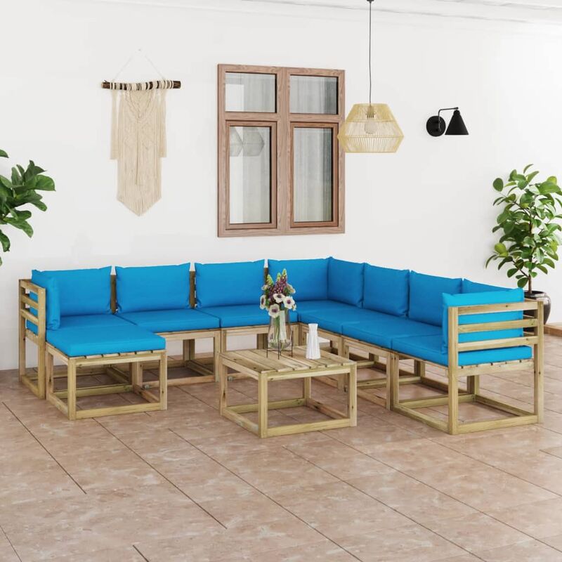 

Juego de muebles jardín 9 pzas cojines madera pino impregnado