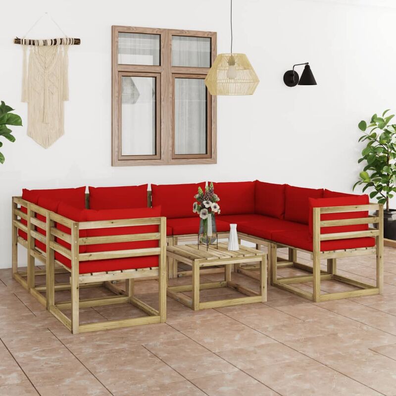 

Juego de muebles jardín 9 pzas cojines madera pino impregnado