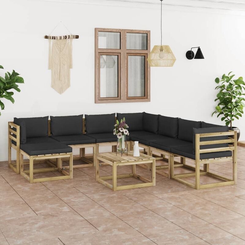 

Juego de muebles jardín 9 pzas cojines madera pino impregnado