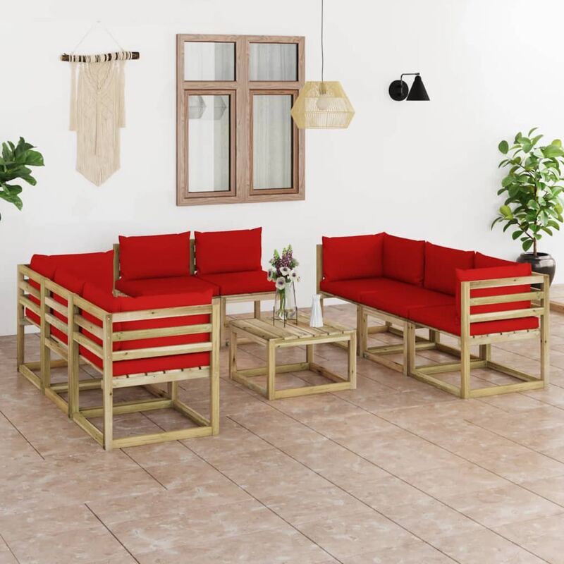 

Juego de muebles jardín 9 pzas cojines madera pino impregnado