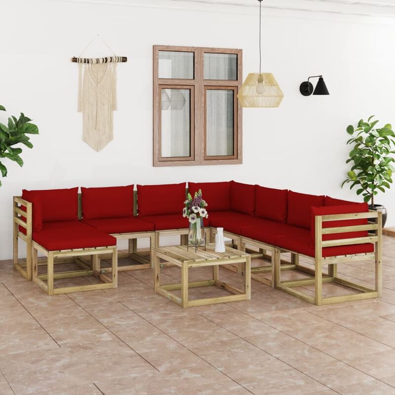 

Juego de muebles jardín 9 pzas cojines madera pino impregnado