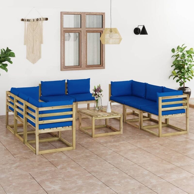 

Juego de muebles jardín 9 pzas cojines madera pino impregnado