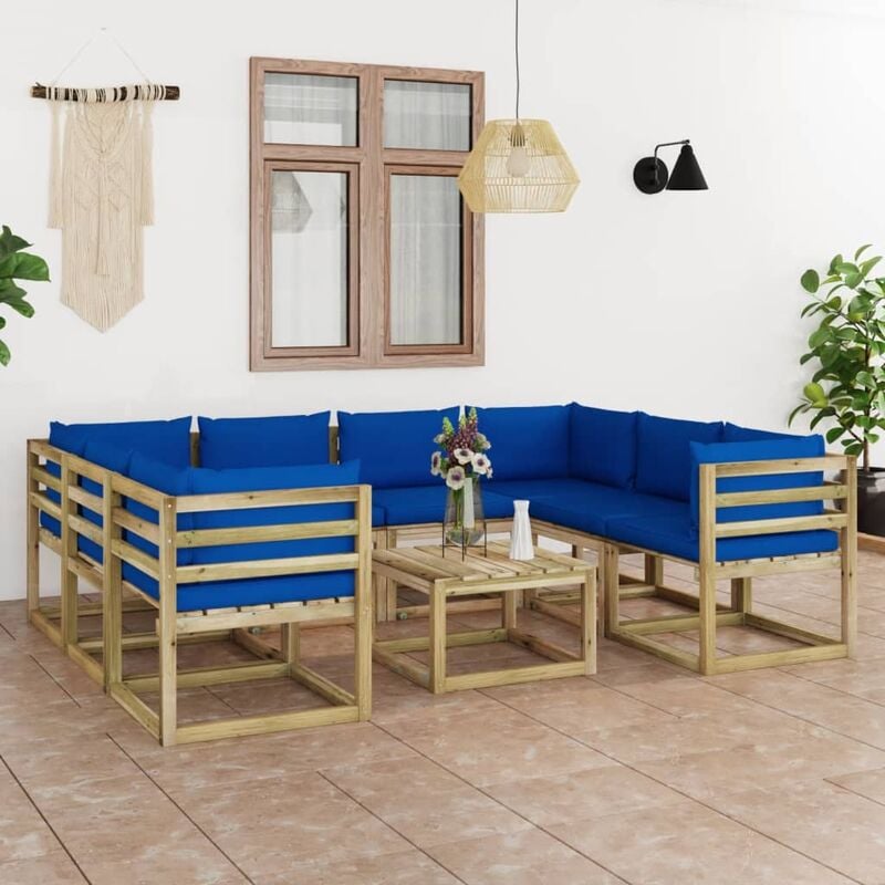 

Juego de muebles jardín 9 pzas cojines madera pino impregnado