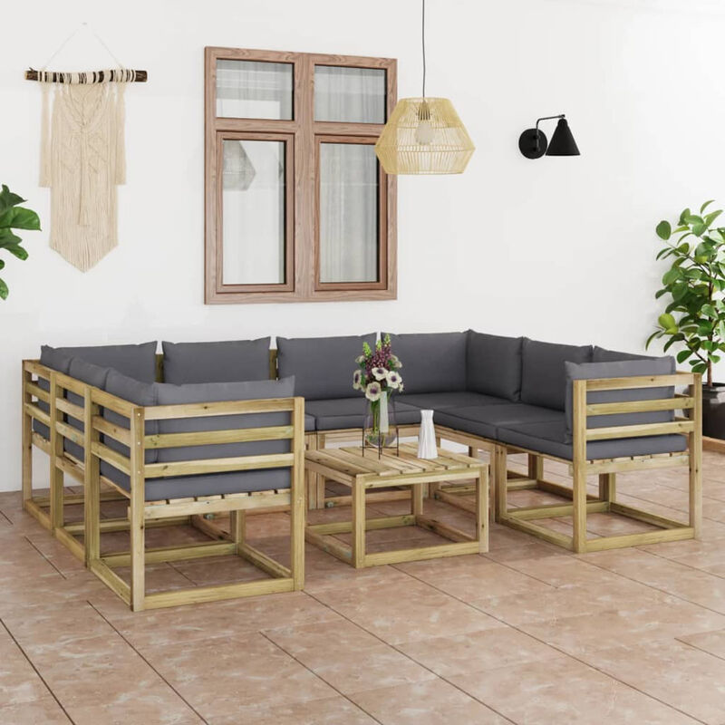 

Juego de muebles jardin 9 pzas cojines madera pino impregnado