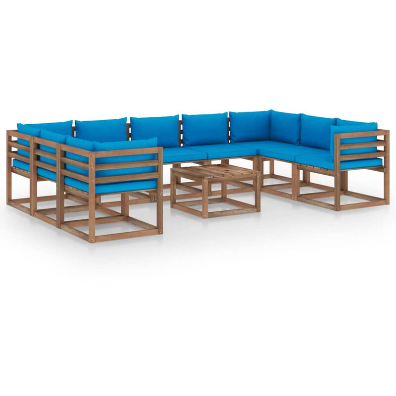 

Juego de muebles jardin de 10 piezas con cojines azul claro