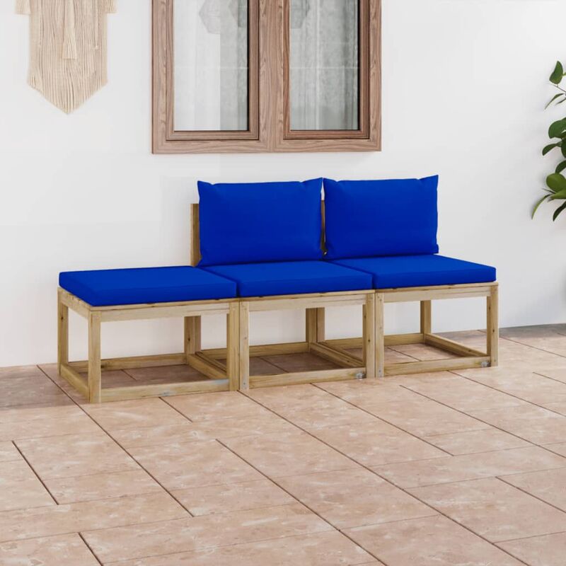 

Juego de muebles jardín de 3 piezas con cojines azul