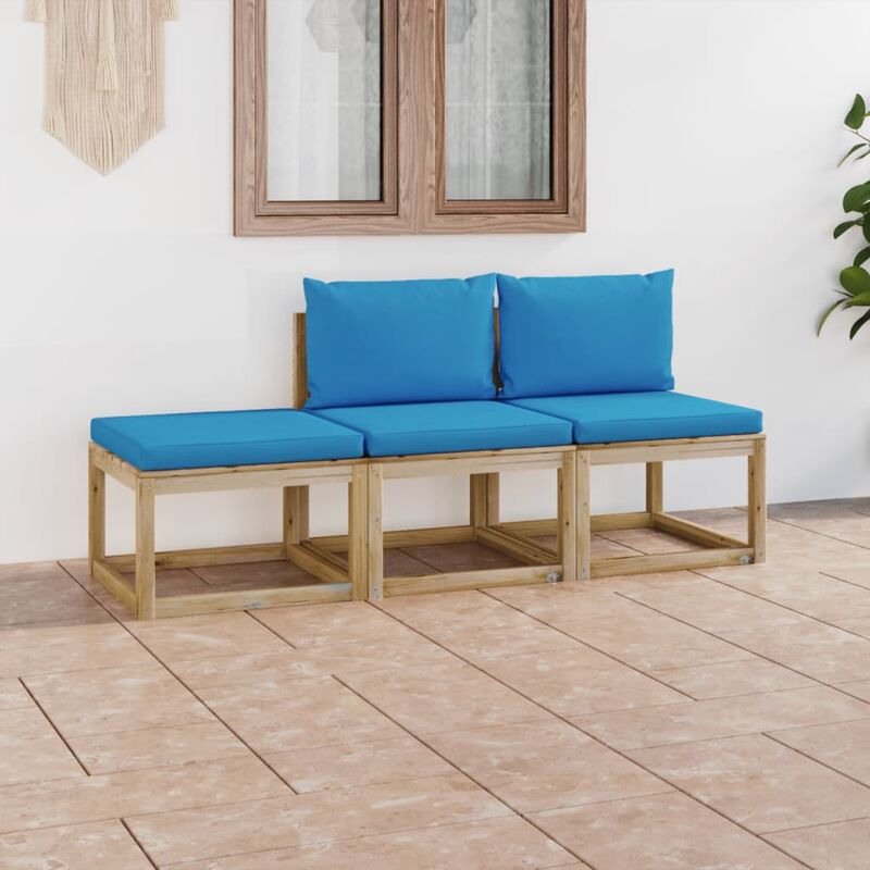 

Juego de muebles jardín de 3 piezas con cojines azul claro