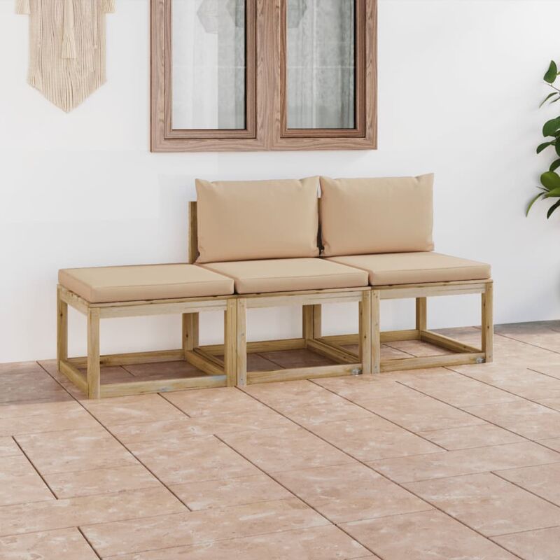 

Juego de muebles jardín de 3 piezas con cojines beige