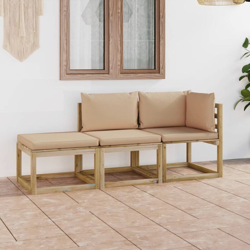 

Juego de muebles jardín de 3 piezas con cojines beige
