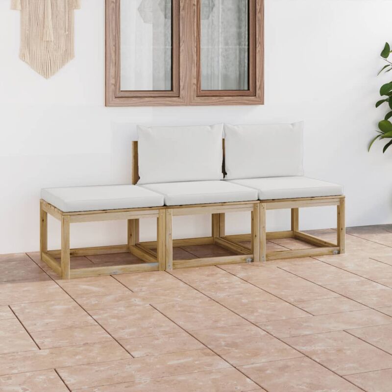

Juego de muebles jardín de 3 piezas con cojines crema