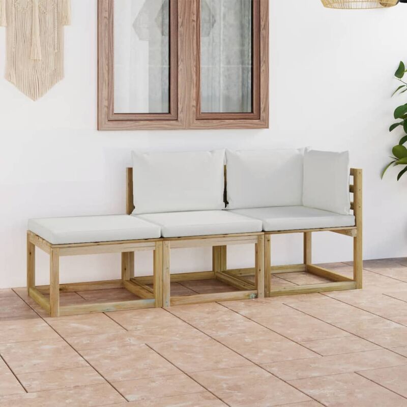

Juego de muebles jardín de 3 piezas con cojines crema