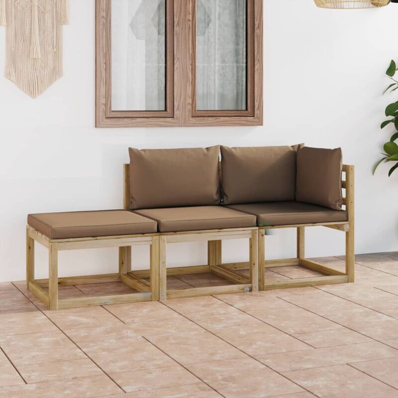

Juego de muebles jardín de 3 piezas con cojines gris taupe