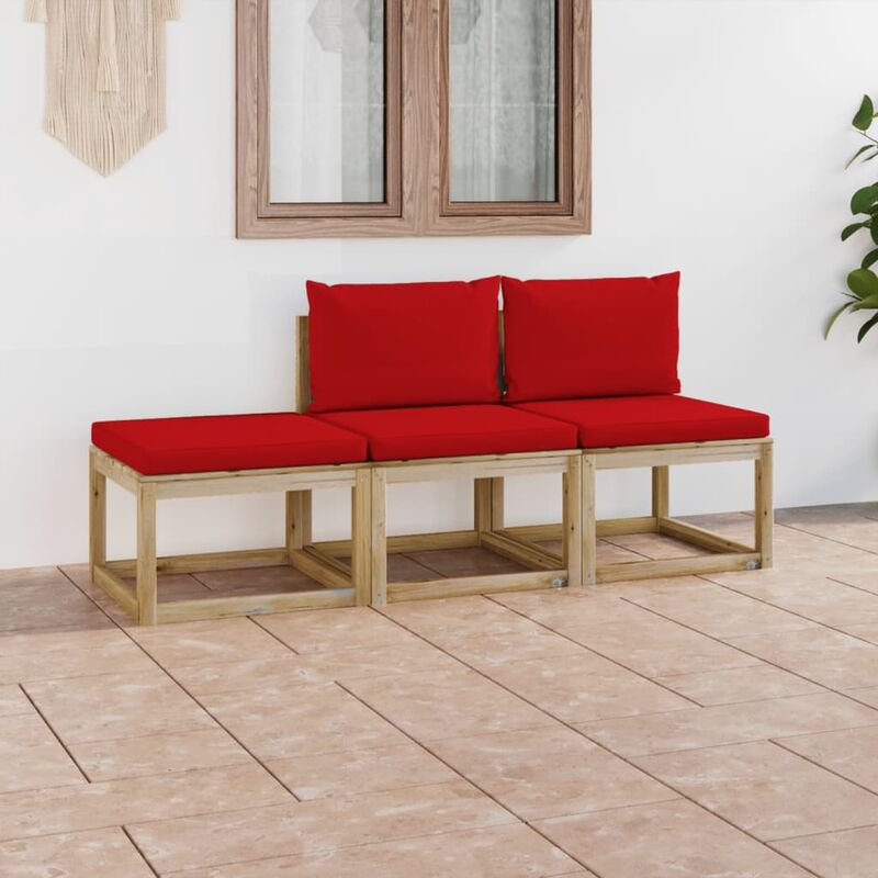 

Juego de muebles jardín de 3 piezas con cojines rojo