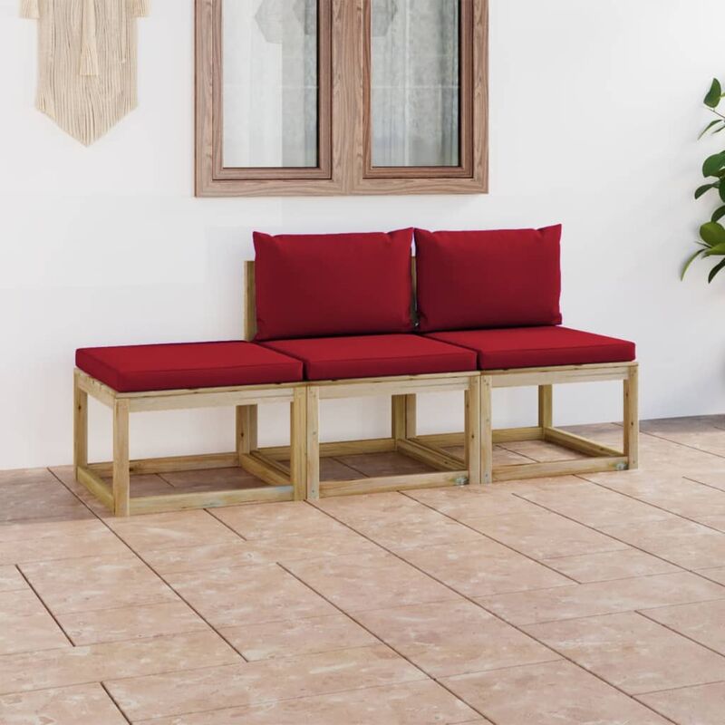 

Juego de muebles jardín de 3 piezas con cojines rojo vino tinto