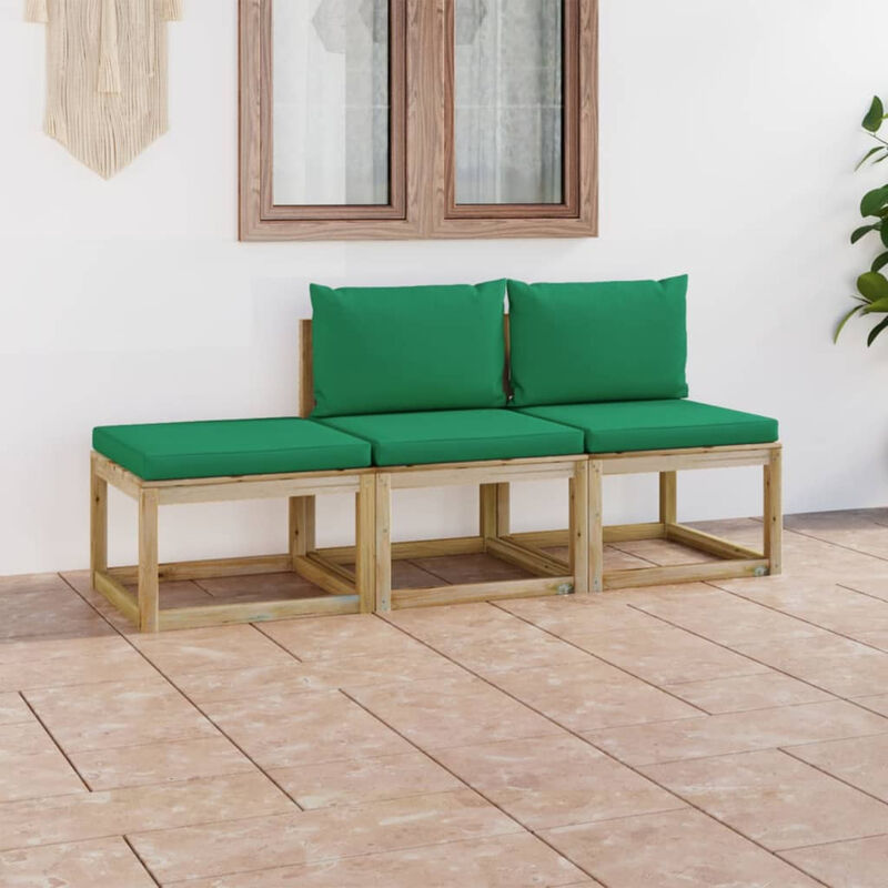 

Juego de muebles jardin de 3 piezas con cojines verde