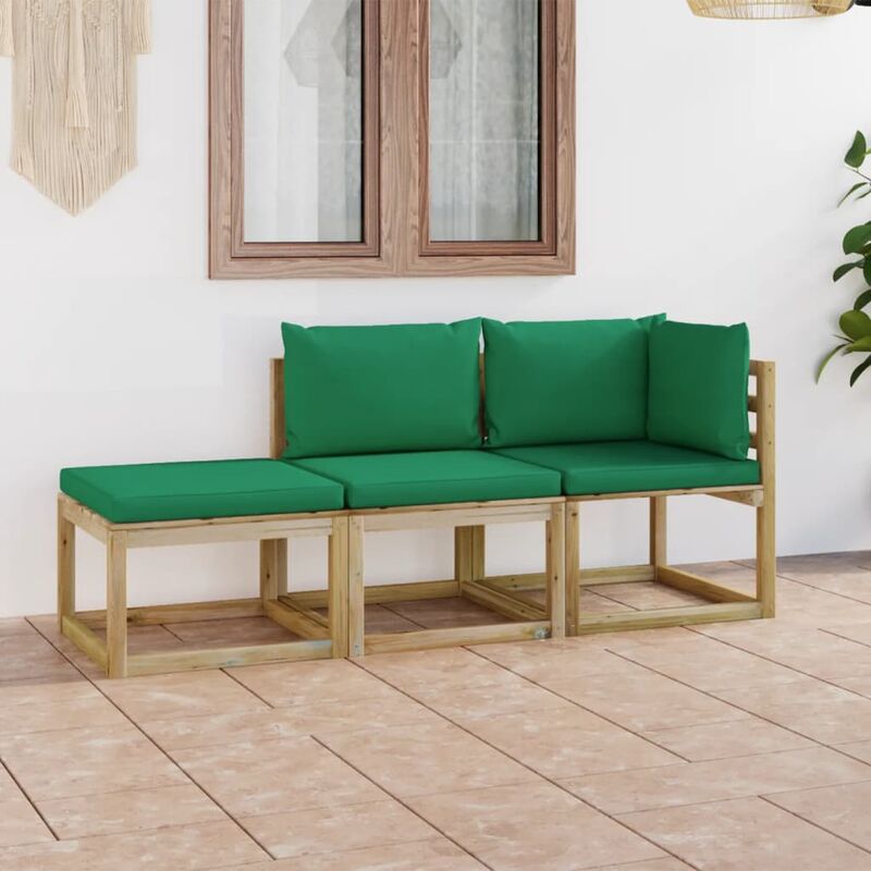 

Juego de muebles jardín de 3 piezas con cojines verde