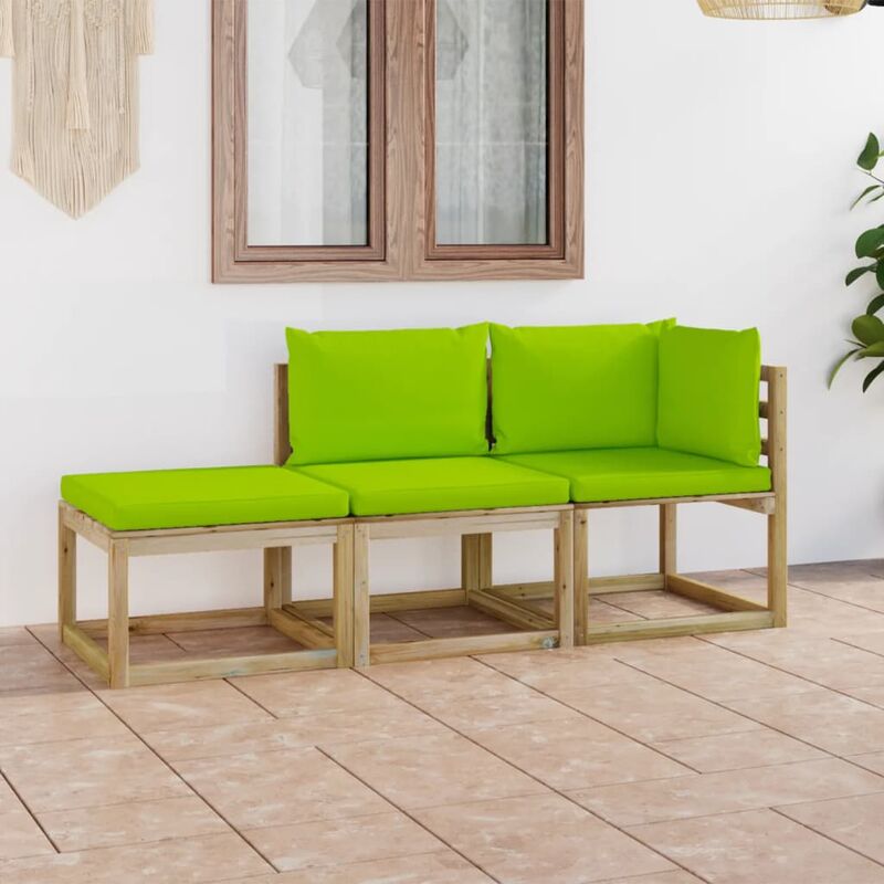

Juego de muebles jardín de 3 piezas con cojines verde brillante