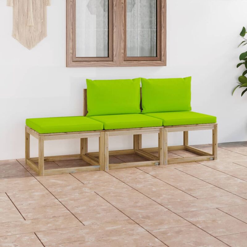 

Juego de muebles jardín de 3 piezas con cojines verde brillante