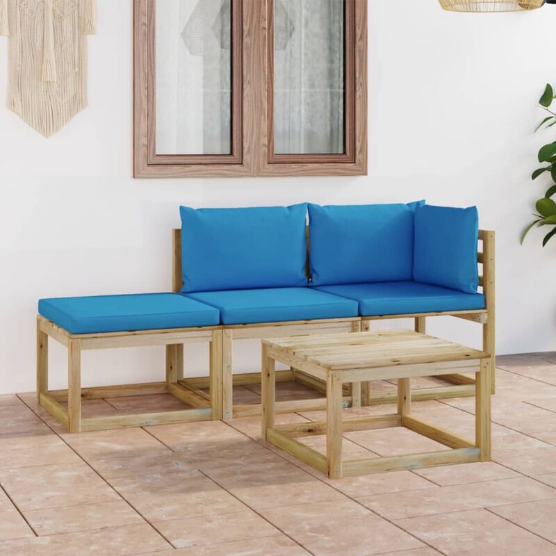 

Juego de muebles jardín de 4 piezas con cojines azul claro