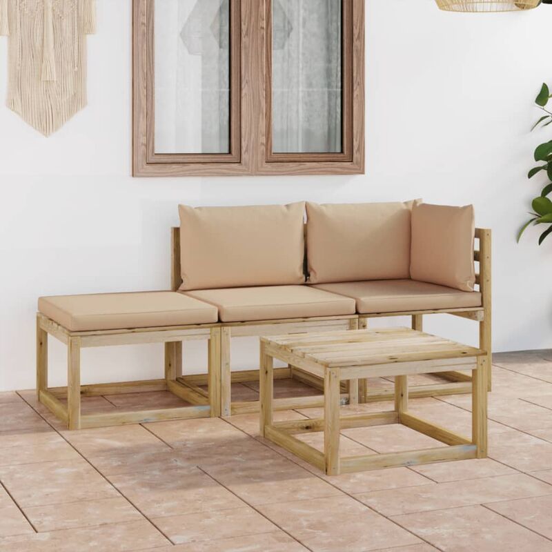 

Juego de muebles jardín de 4 piezas con cojines beige
