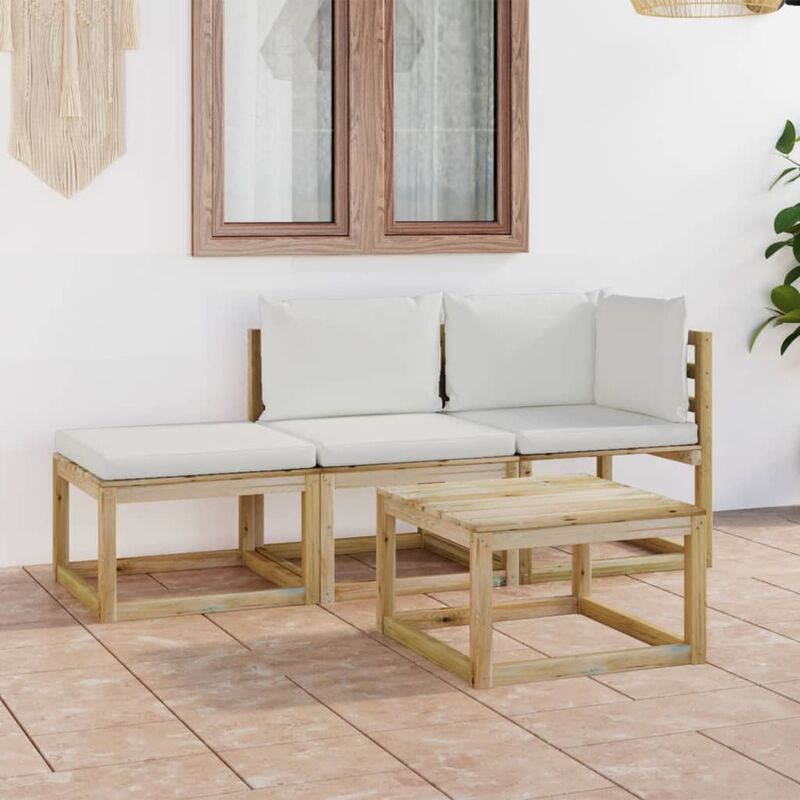 

Juego de muebles jardín de 4 piezas con cojines crema