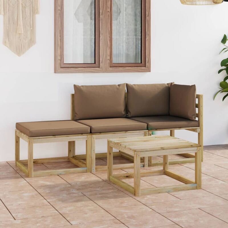 

Juego de muebles jardín de 4 piezas con cojines gris taupe