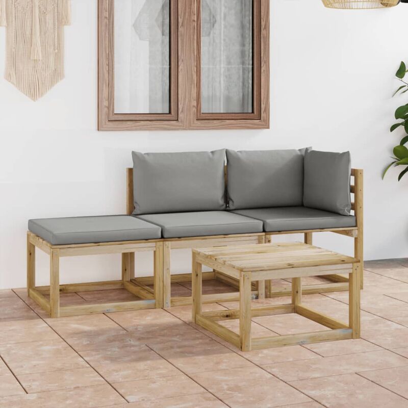 

Juego de muebles jardín de 4 piezas con cojines grises