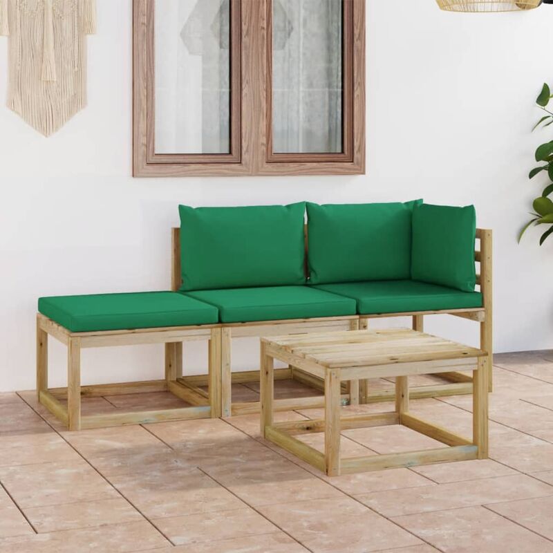 

Juego de muebles jardín de 4 piezas con cojines verde