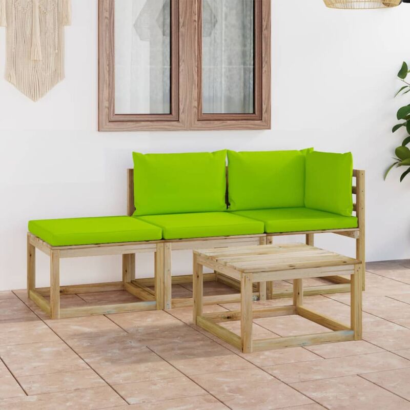 

Juego de muebles jardín de 4 piezas con cojines verde brillante