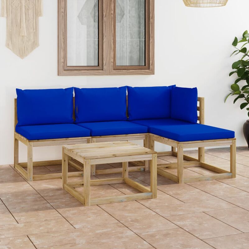 

Juego de muebles jardín de 5 piezas con cojines azul