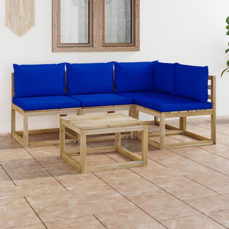 

Juego de muebles jardín de 5 piezas con cojines azul