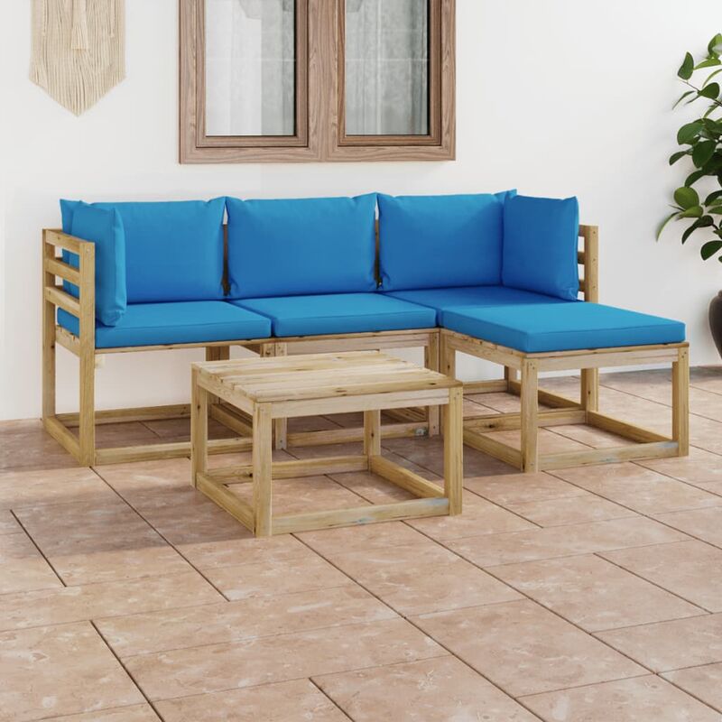 

Juego de muebles jardín de 5 piezas con cojines azul claro