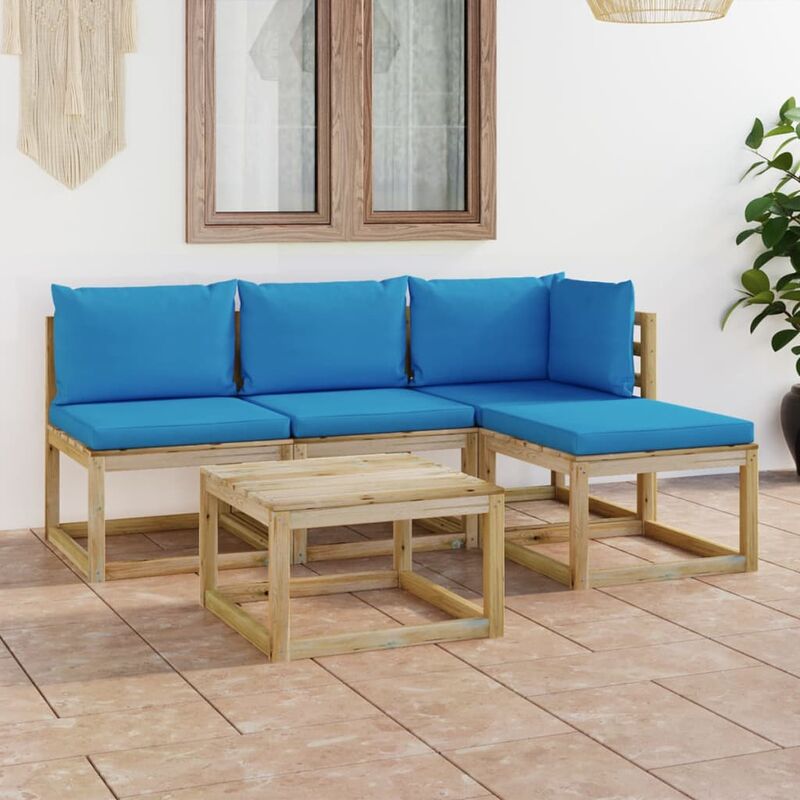 

Juego de muebles jardín de 5 piezas con cojines azul claro