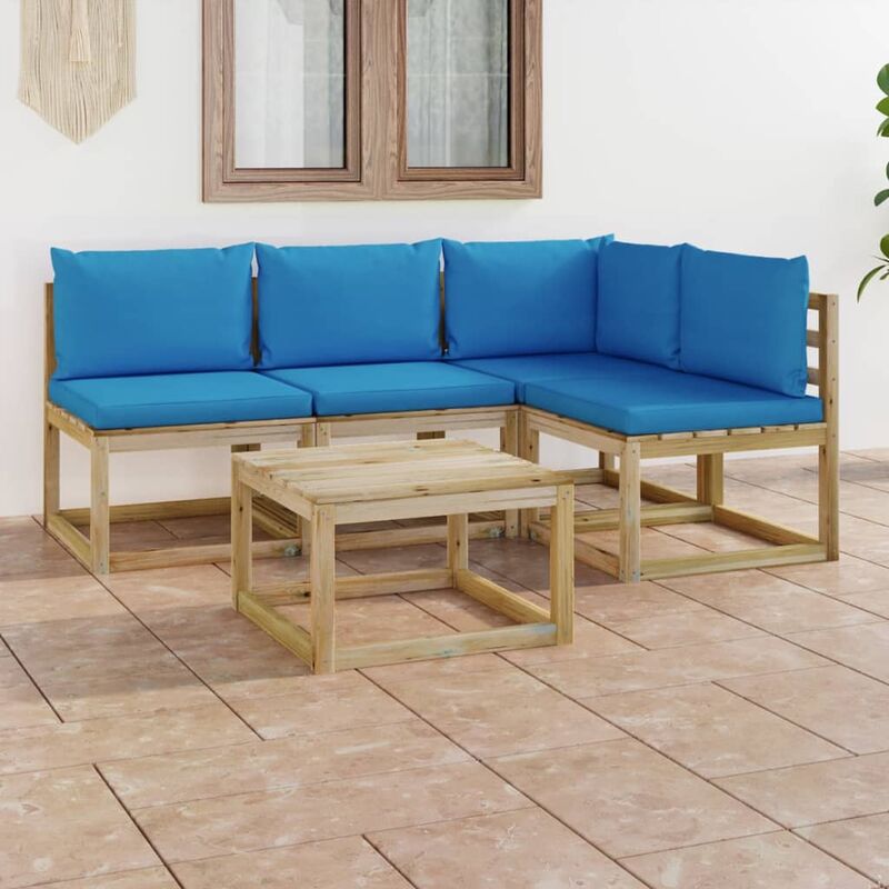 

Juego de muebles jardín de 5 piezas con cojines azul claro