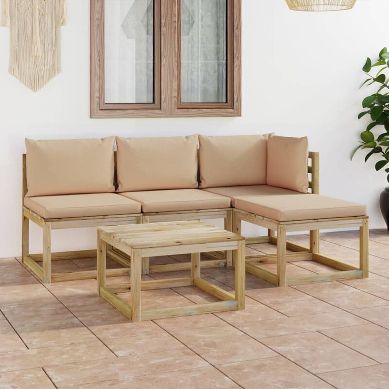

Juego de muebles jardín de 5 piezas con cojines beige
