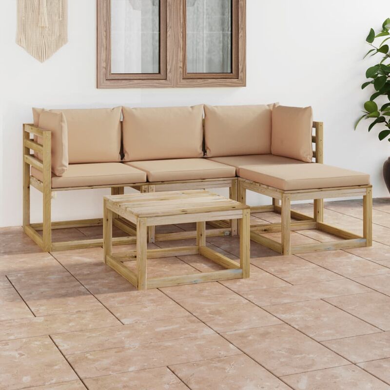 

Juego de muebles jardín de 5 piezas con cojines beige