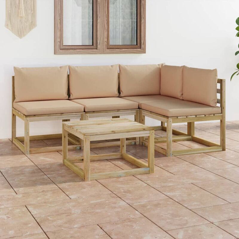 

Juego de muebles jardín de 5 piezas con cojines beige