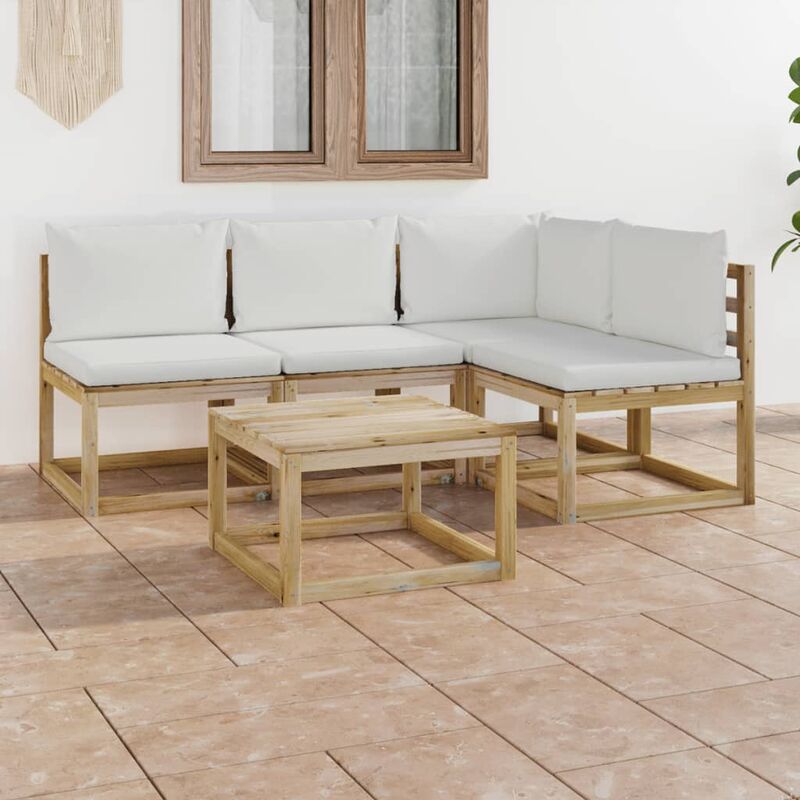 

Juego de muebles jardín de 5 piezas con cojines crema