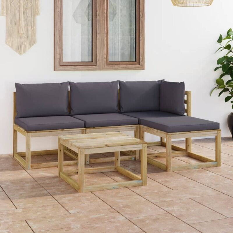 

Juego de muebles jardín de 5 piezas con cojines gris antracita