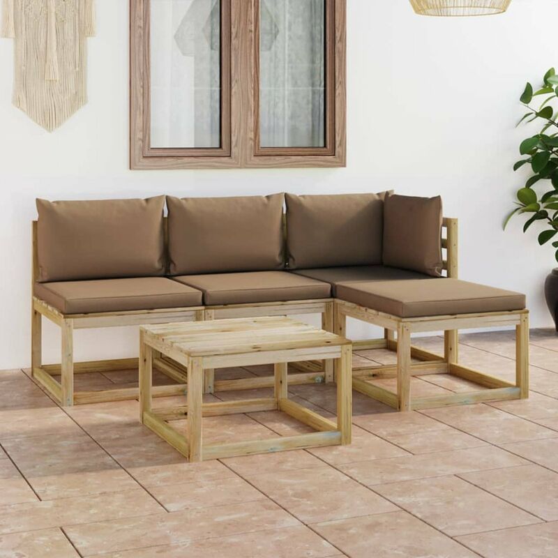 

Happyshopping - Juego de muebles jardin de 5 piezas con cojines gris taupe