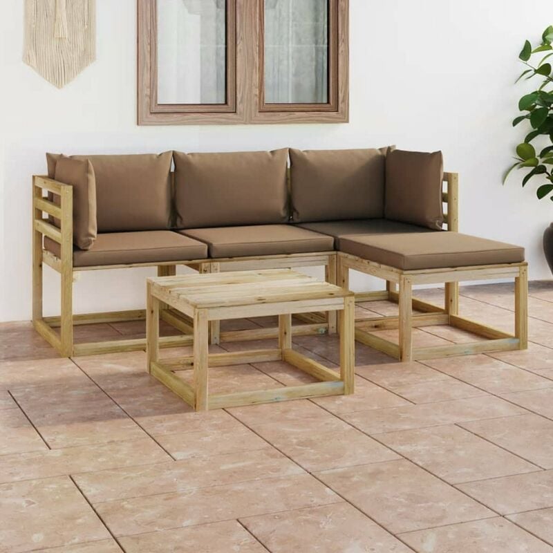 

Happyshopping - Juego de muebles jardin de 5 piezas con cojines gris taupe