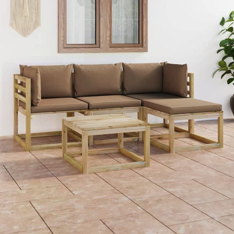 

Juego de muebles jardín de 5 piezas con cojines gris taupe